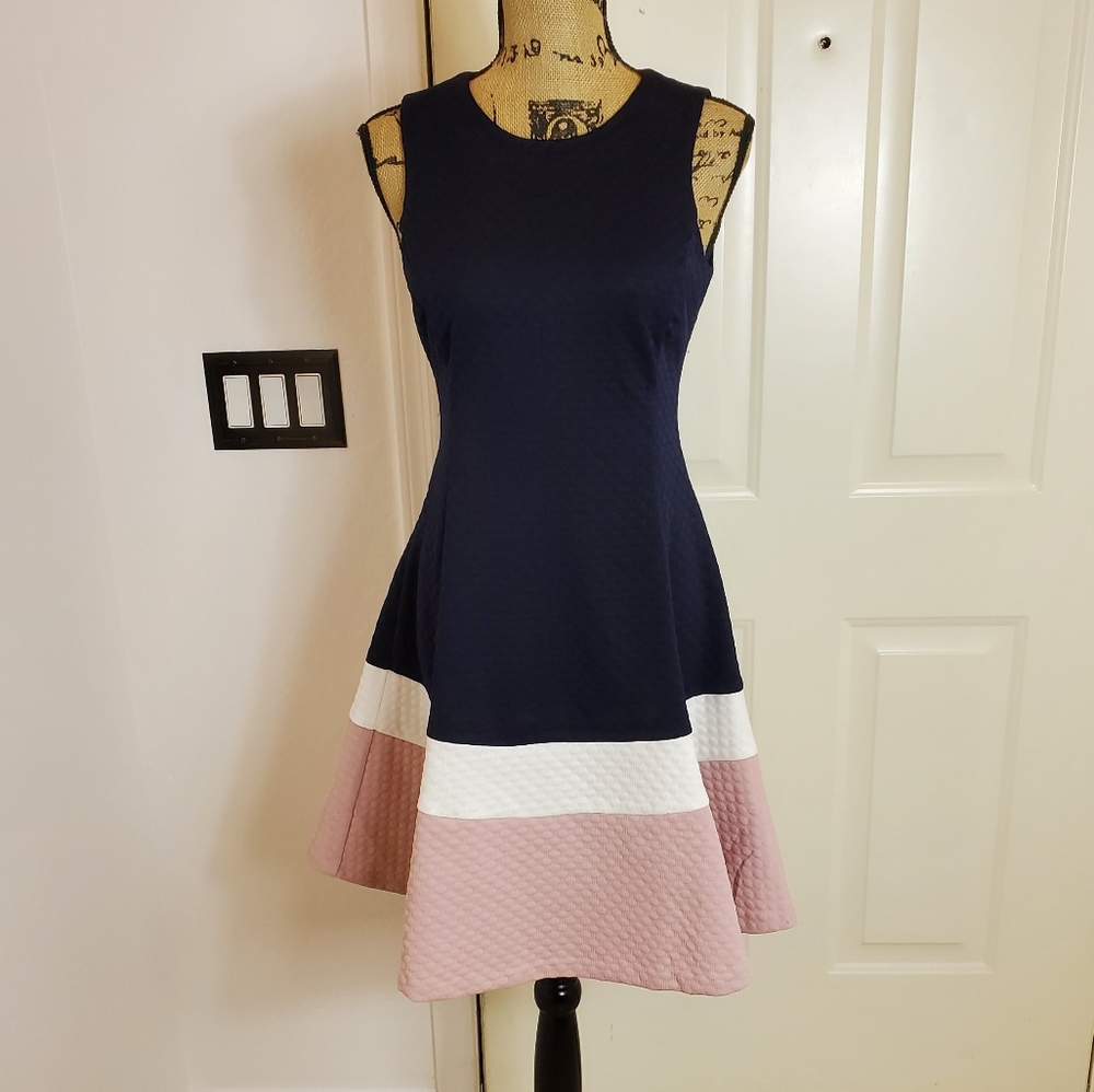  Eliza J Colorblock Texture Knit Fit & Flare Dress